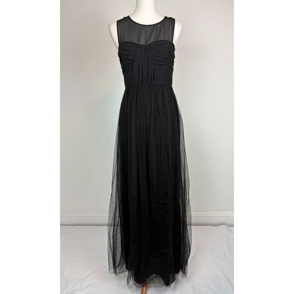 BCBGeneration Black Sheer Back Formal Dress Size 6 Dark Romantic Elegant Tulle
